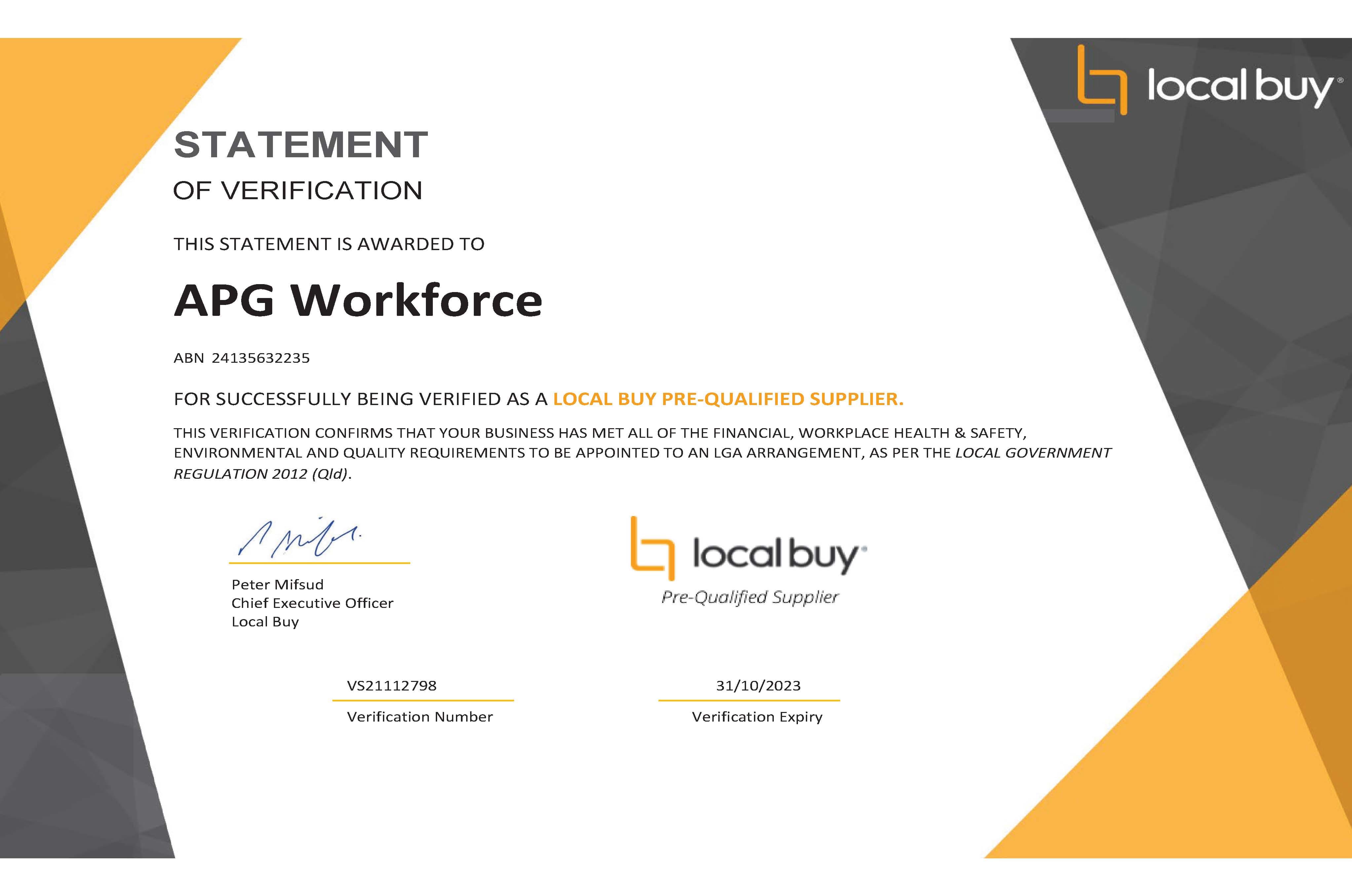 LOCAL BUY PRE-QUALIFIED SUPPLIER.